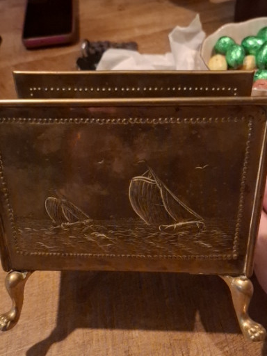 Messing opbergdoos met geëtste zeilschepen decoratie