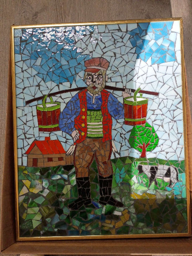 Glass mosaic artwork titled 'Peasant Water Carrier' by Khaim Pinhasik