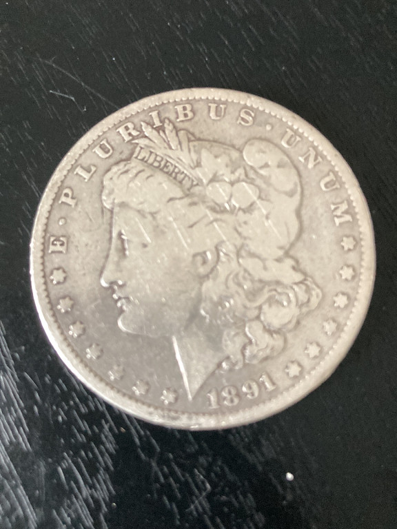 Silver coin 'Morgan Dollar' dated 1891, United States Mint