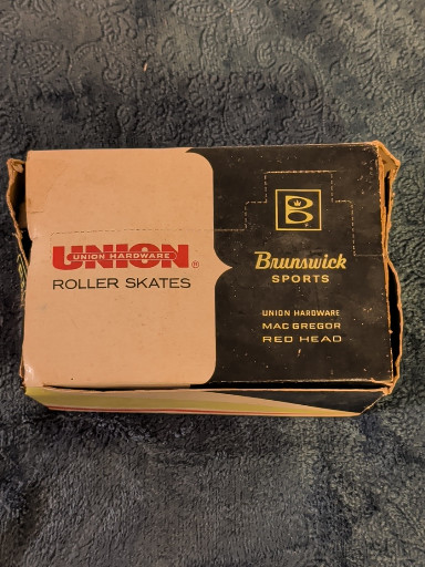 Vintage metal roller skates by Union Hardware Company with Brunswick Sports branding