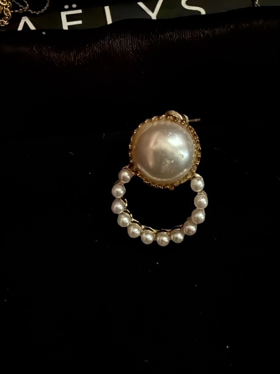 Gold-tone metal and faux pearl hoop drop earring