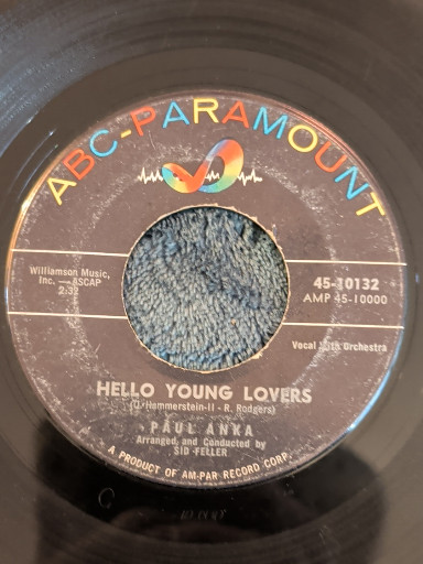 Vinyl 45 RPM single titled 'Hello Young Lovers' / 'I Love You In The Same Old Way' by Paul Anka