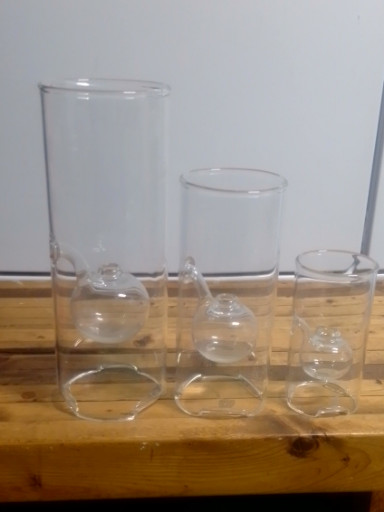Set of three hand-blown glass oil lamps by Wolfard Glass Blowing Company