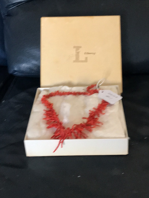Red coral branch necklace in original Liberty box