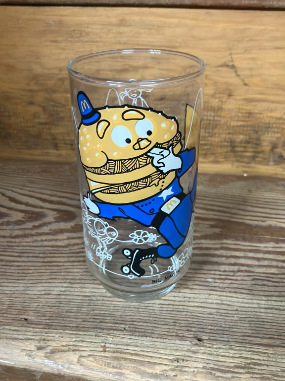 Glass tumbler featuring Big Mac character from McDonald's McDonaldland Action Series