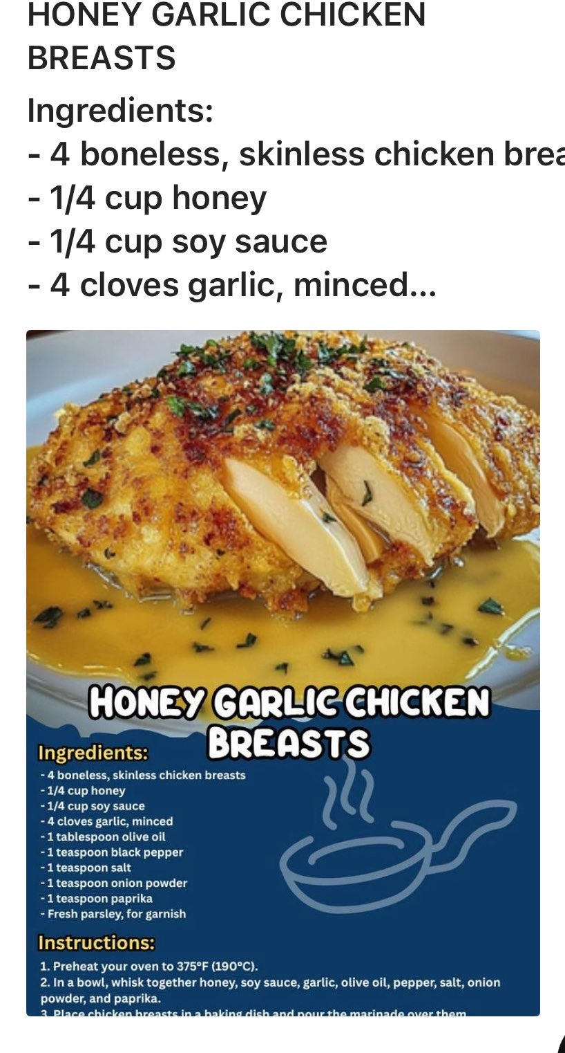 Recipe card for Honey Garlic Chicken Breasts