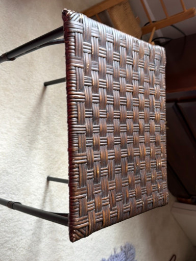 Woven wicker or rattan side table with basketweave pattern