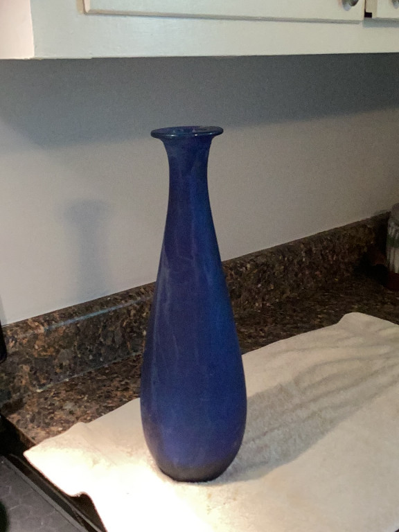 Cobalt blue glass vase with 'sugar' glaze finish