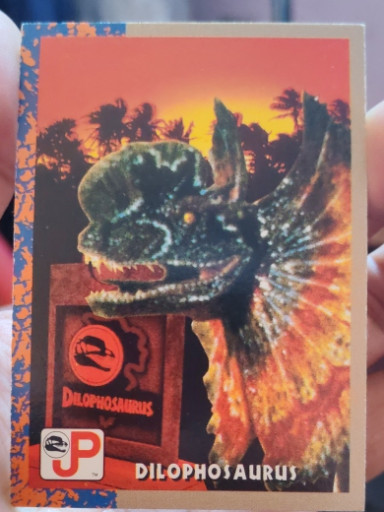 Lote de 7 tarjetas coleccionables de Jurassic Park #4 'Dilophosaurus' de Topps, 1993
