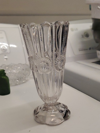 Pressed glass bud vase in Early American pattern