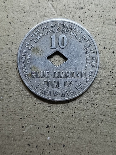 Coal scrip token '10 Cents' by Black Diamond Coal Company, Mosboro, Alabama