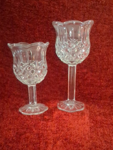 Pressed glass pedestal candle holders by Home Interiors (Homco)