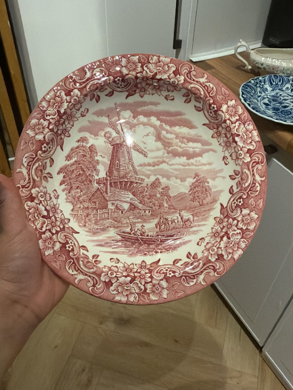 Ceramic transferware plate with windmill scene by Royal Tudor Ware