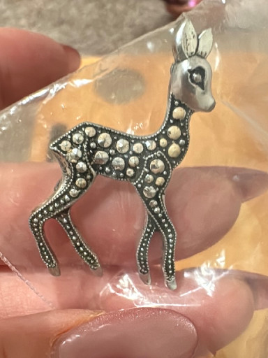 Sterling silver brooch depicting a fawn or baby deer, set with marcasites