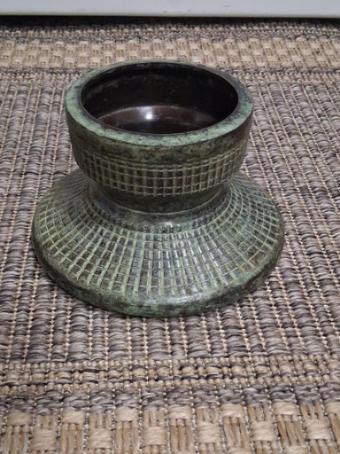 Bronze or patinated metal footed bowl or jardiniere with textured basketweave design