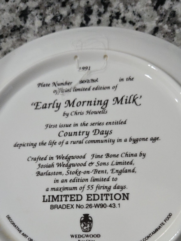 Wedgwood fine bone china decorative plate titled 'Early Morning Milk' by Chris Howells