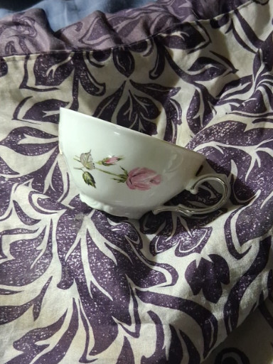 Porcelain footed teacup with hand-painted pink rose decoration. winterling 
 Rosiau bavaria germany.