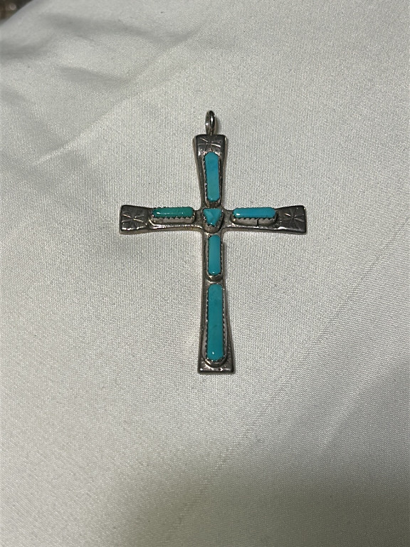 Sterling silver and turquoise cross pendant by Cecilia Iule