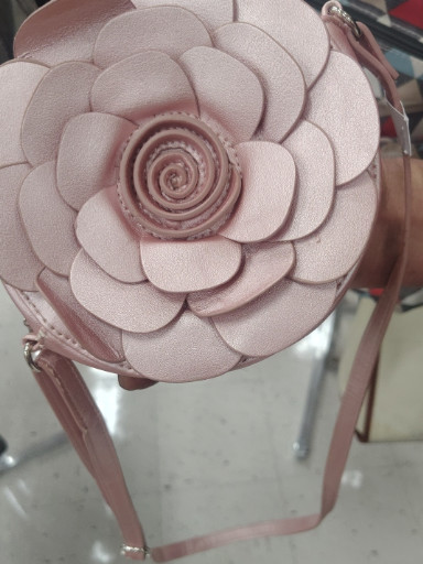 Pink leather 3D flower crossbody bag
