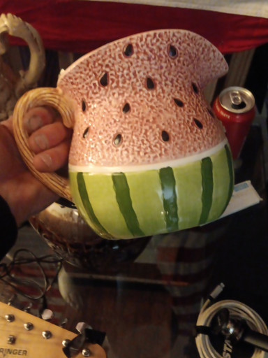 Ceramic watermelon-shaped pitcher by Wang's International, circa 1993