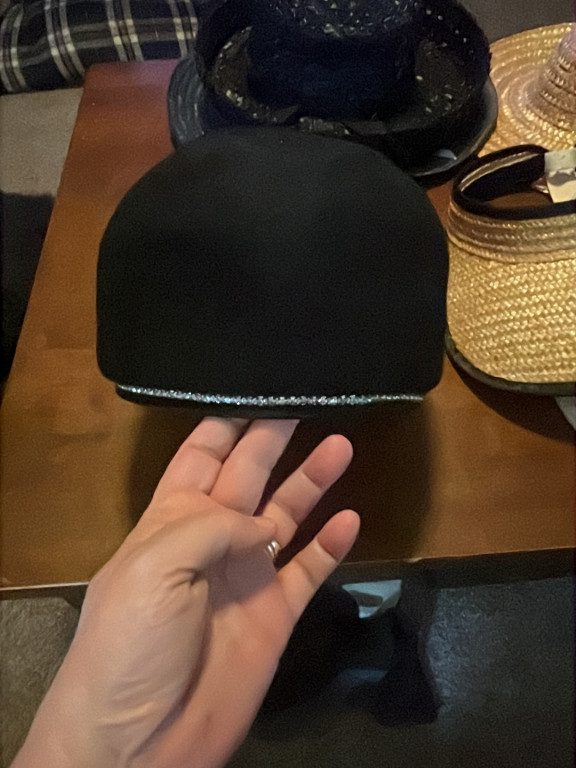 Black wool beret hat with rhinestone trim