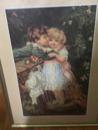 Reproduction print titled 'Over the Garden Wall' by Frederick Morgan