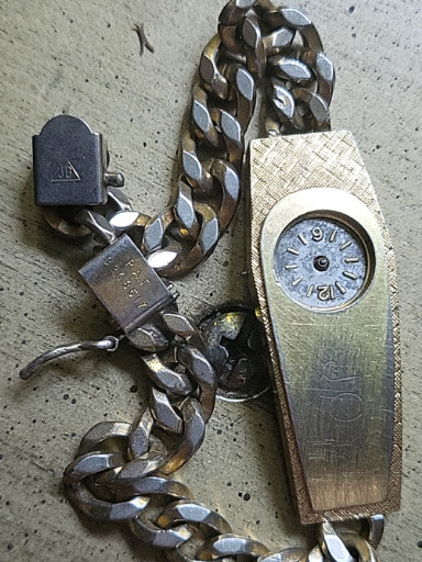 Sterling silver curb-link bracelet with Niagara Falls commemorative medallion fob