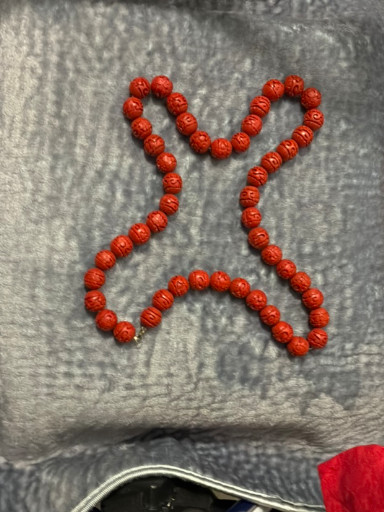 Vintage Chinese carved cinnabar bead necklace