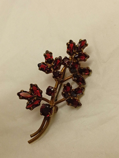 بروش زهري من الذهب المطلي مرصع بأحجار العقيق الأحمر أو الزجاج التشيكي