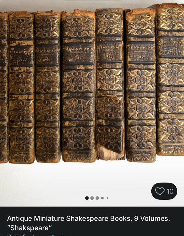 Set of nine antique miniature leather-bound books titled 'Shakspeare' (The Works of William Shakespeare)