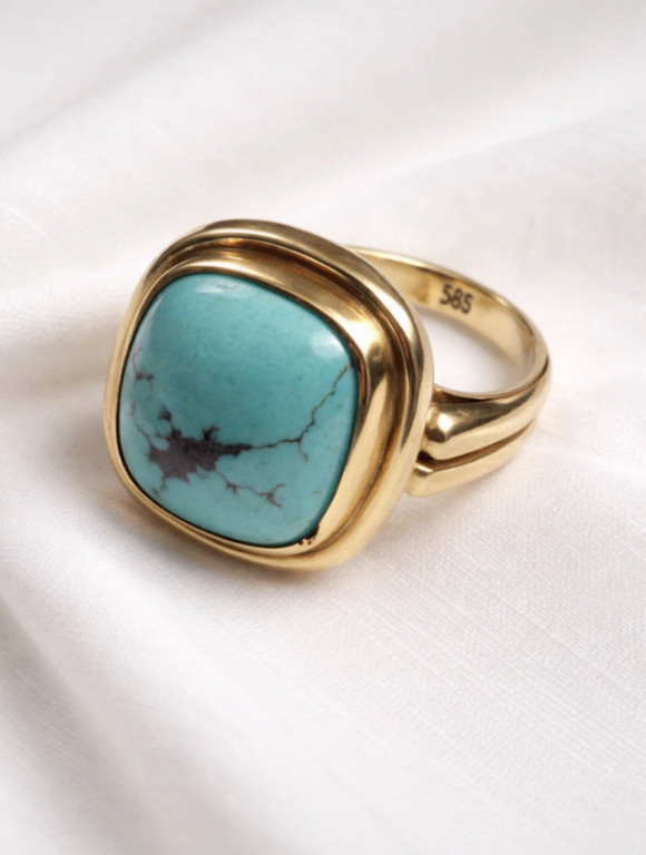 14-Karat-Goldring mit Türkis-Cabochon von Bent Knudsen