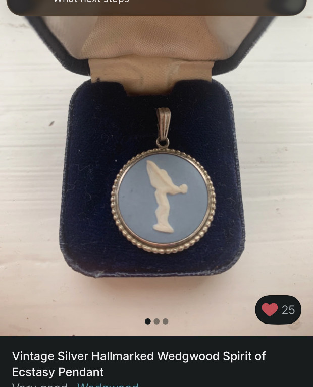 Wedgwood blue jasperware pendant with 'Spirit of Ecstasy' figure in sterling silver setting