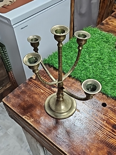 Brass five-arm candelabra with adjustable branches