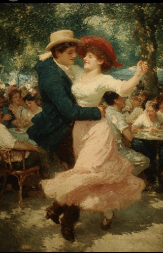 Riproduzione di dipinto a olio 'Danza a Bougival' di Pierre-Auguste Renoir