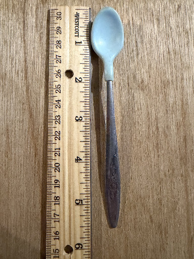 Stainless steel baby spoon with blue enamel bowl by Sanibabe