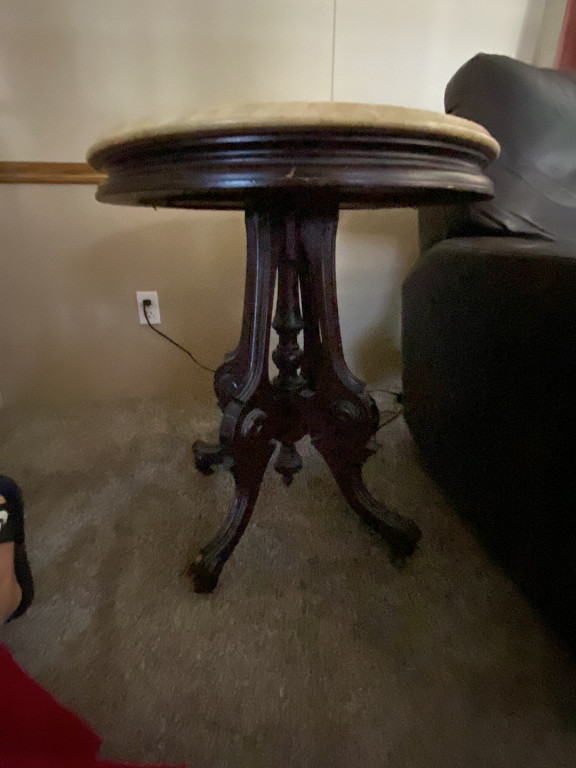 Victorian walnut parlor table with marble top