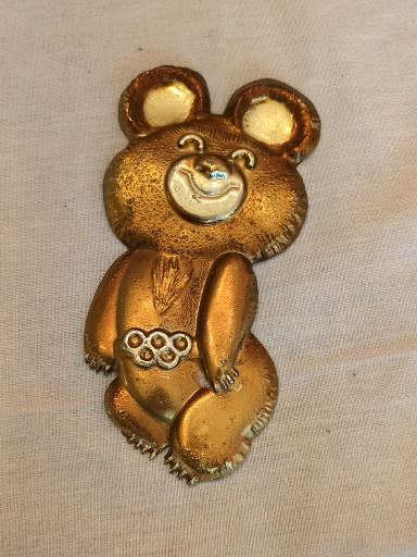Metal wall plaque featuring 'Misha' the 1980 Moscow Olympic Games mascot