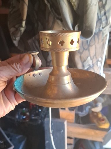 Brass candlestick holder with quatrefoil pierced decoration