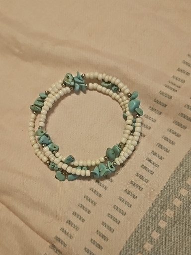 Turquoise and white shell beaded wrap bracelet