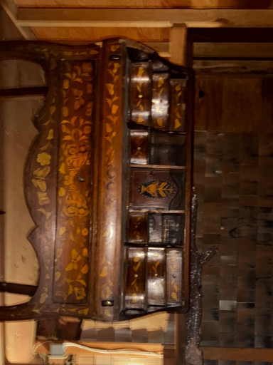 Dutch marquetry walnut cabinet on chest with floral inlay