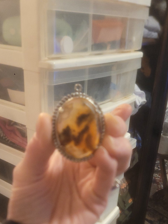 Sterling silver pendant with natural spider jasper gemstone cabochon