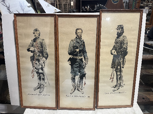 Set of three framed prints depicting Civil War military figures