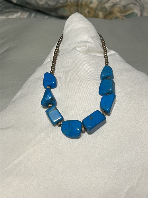Turquoise nugget bead necklace with brass chain