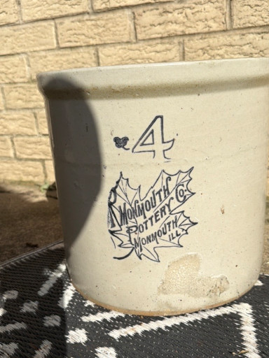 Stoneware crock marked '4' by Monmouth Pottery Co.
