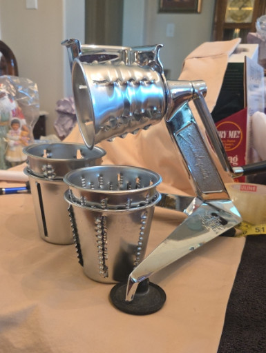 Vintage stainless steel manual food processor/slicer by Saladmaster, 8-piece set