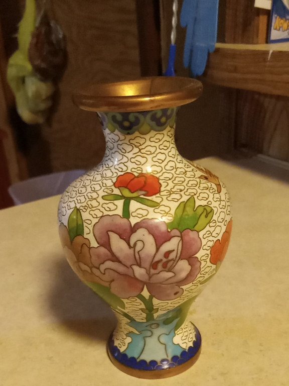 Cloisonné enamel vase with floral design and gilt accents