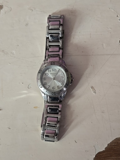 Stainless steel and pink ceramic quartz watch by Identity London