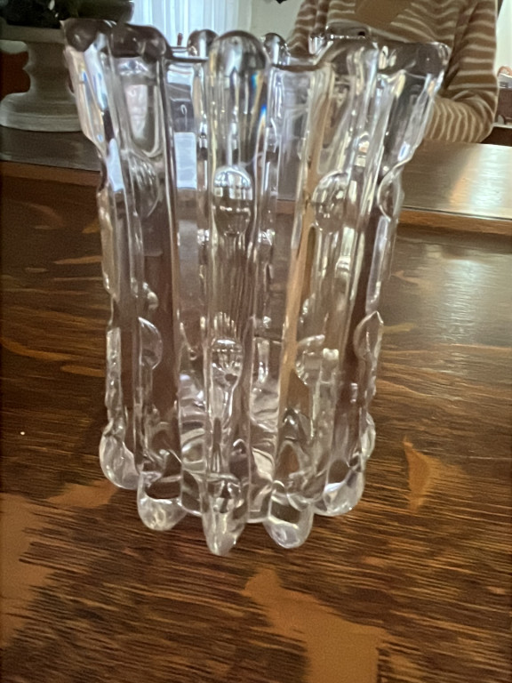 Clear pressed glass vase in 'Broken Column' pattern