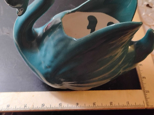 Handmade ceramic swan planter with turquoise and black glaze