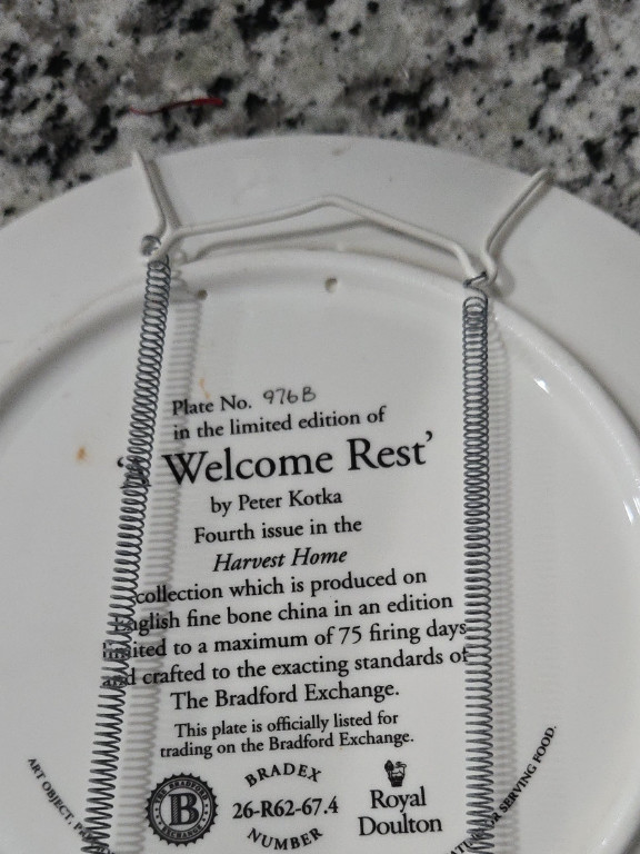 Fine bone china collector plate titled 'Welcome Rest' by Peter Kotka